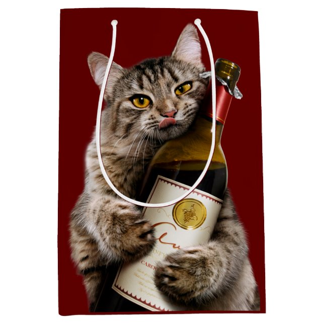 Cat With Wine Bottle Medium Gift Bag (Front)