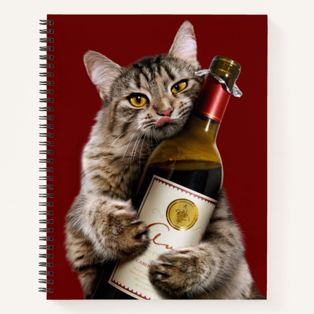 Cat With Wine Bottle Notebook (Front)
