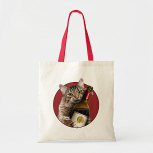 Cat With Wine Bottle Tote Bag
