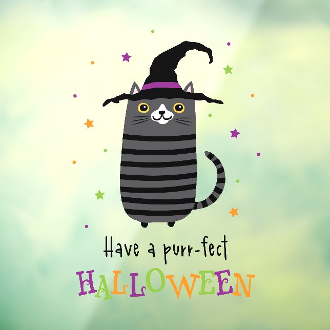 Cat with witch hat Have a purr-fect Halloween cute Window Cling (Sheet 3)