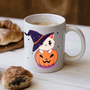 Cat with witch hat in Halloween Jack-O-Lantern  Coffee Mug