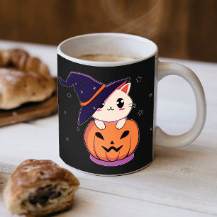 Cat with witch hat in Halloween Jack-O-Lantern  Coffee Mug