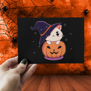 Cat with witch hat in Halloween Jack-O-Lantern Postcard