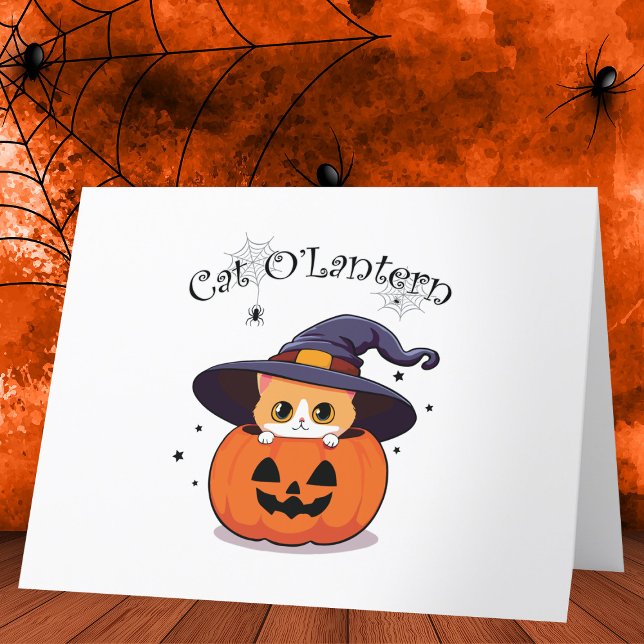 Cat with witch hat in Halloween Jack-O-Lantern  Thank You Card (Creator Uploaded)