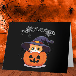 Cat with witch hat in Halloween Jack-O-Lantern Thank You Card