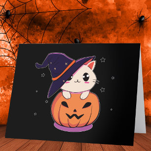 Cat with witch hat in Halloween Jack-O-Lantern Thank You Card