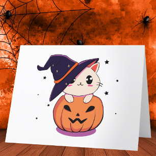 Cat with witch hat in Halloween Jack-O-Lantern Thank You Card