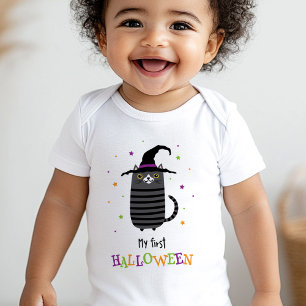 Cat with witch hat My first Halloween cute Baby Bodysuit