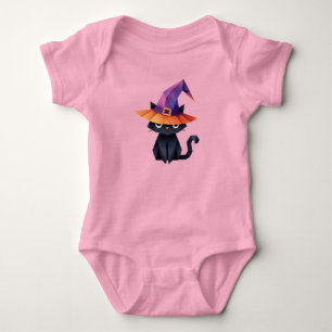 Cat with Witch’s Hat Baby Bodysuit