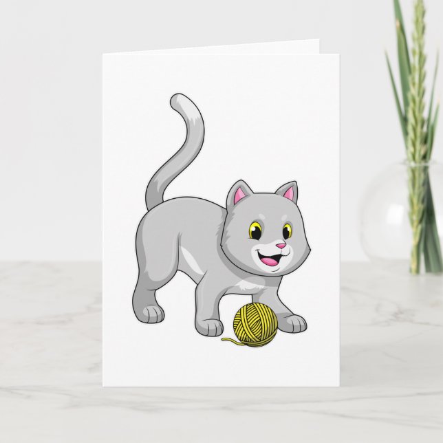 Cat with Wool yarn ball Card (Front)