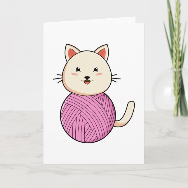 Cat with Wool yarn ball Card (Front)
