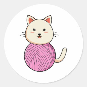 Cat with Wool yarn ball Classic Round Sticker