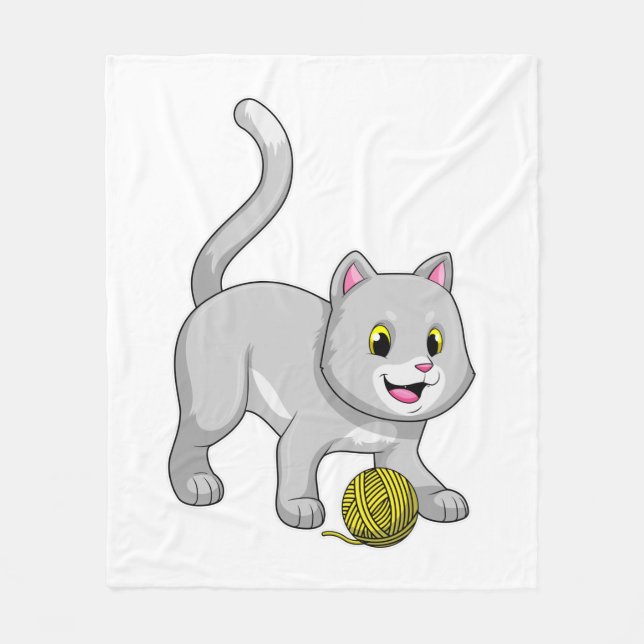 Cat with Wool yarn ball Fleece Blanket (Front)