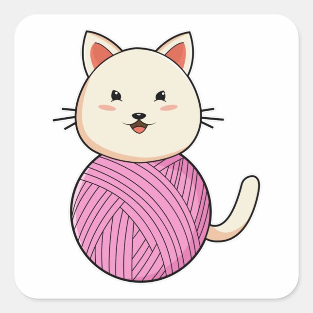 Cat with Wool yarn ball Square Sticker (Front)