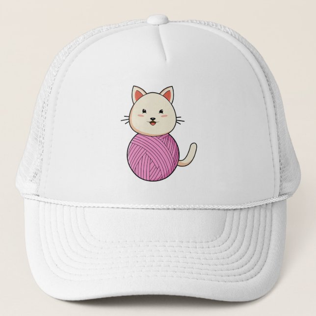 Cat with Wool yarn ball Trucker Hat (Front)