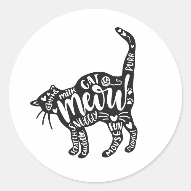 Cat with Words Inside Classic Round Sticker (Front)