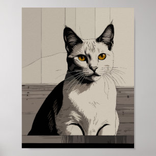 cat with yellow eyes illustration poster