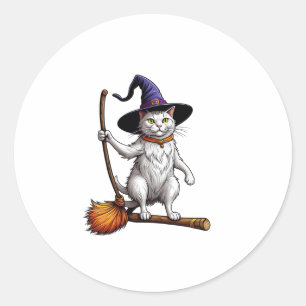 Cat Wizard Halloween Witch Mystical Cat Lovers _1 Classic Round Sticker