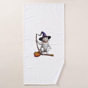 Cat Wizard Halloween Witch Mystical Cat Lovers  Bath Towel