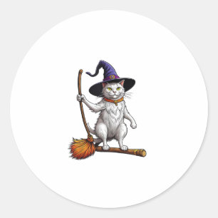 Cat Wizard Halloween Witch Mystical Cat Lovers  Classic Round Sticker