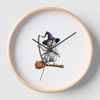 Cat Wizard Halloween Witch Mystical Cat Lovers Clock