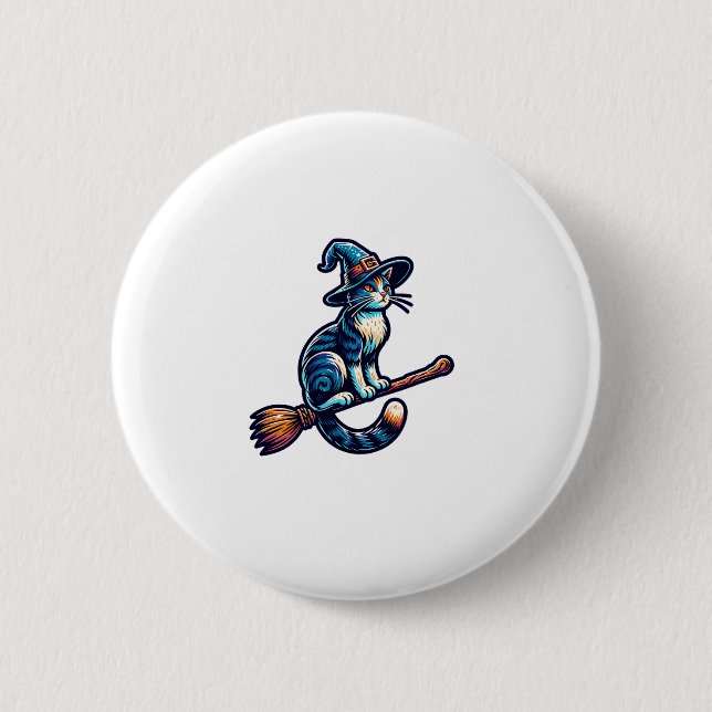 Cat Wizard Halloween Witch Mystical Cat Lovers Hal 2 Inch Round Button (Front)