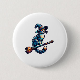 Cat Wizard Halloween Witch Mystical Cat Lovers Hal 2 Inch Round Button