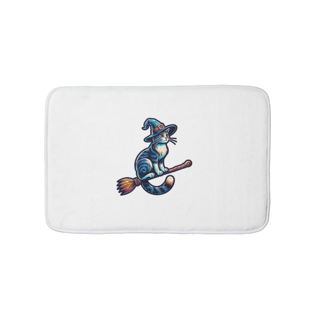Cat Wizard Halloween Witch Mystical Cat Lovers Hal Bath Mat (Front)