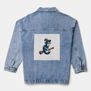 Cat Wizard Halloween Witch Mystical Cat Lovers Hal Denim Jacket
