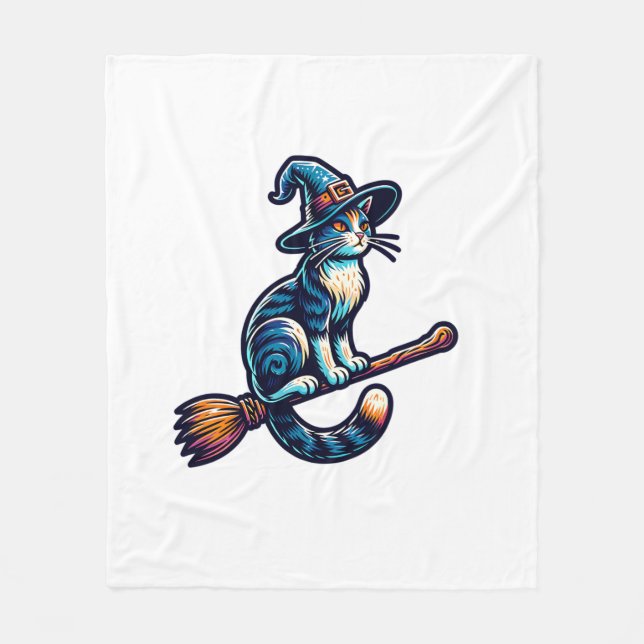 Cat Wizard Halloween Witch Mystical Cat Lovers Hal Fleece Blanket (Front)