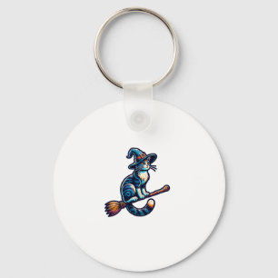 Cat Wizard Halloween Witch Mystical Cat Lovers Hal Keychain