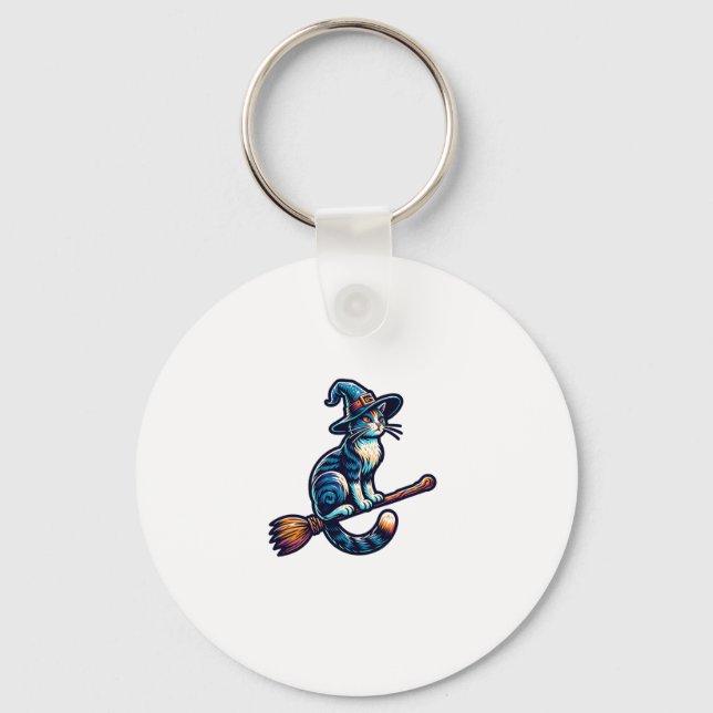 Cat Wizard Halloween Witch Mystical Cat Lovers Hal Keychain (Front)