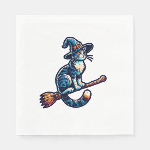 Cat Wizard Halloween Witch Mystical Cat Lovers Hal Napkin