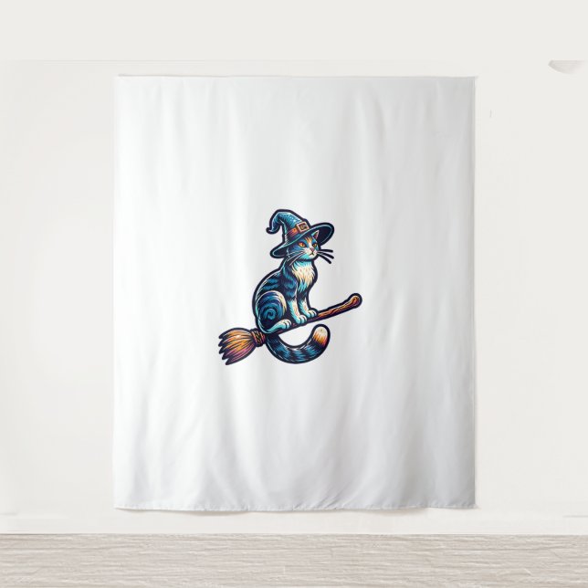Cat Wizard Halloween Witch Mystical Cat Lovers Hal Tapestry (Front)