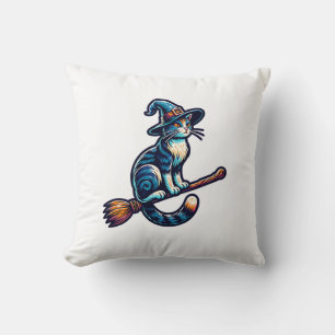 Cat Wizard Halloween Witch Mystical Cat Lovers Hal Throw Pillow