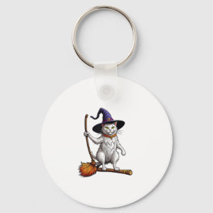 Cat Wizard Halloween Witch Mystical Cat Lovers Keychain