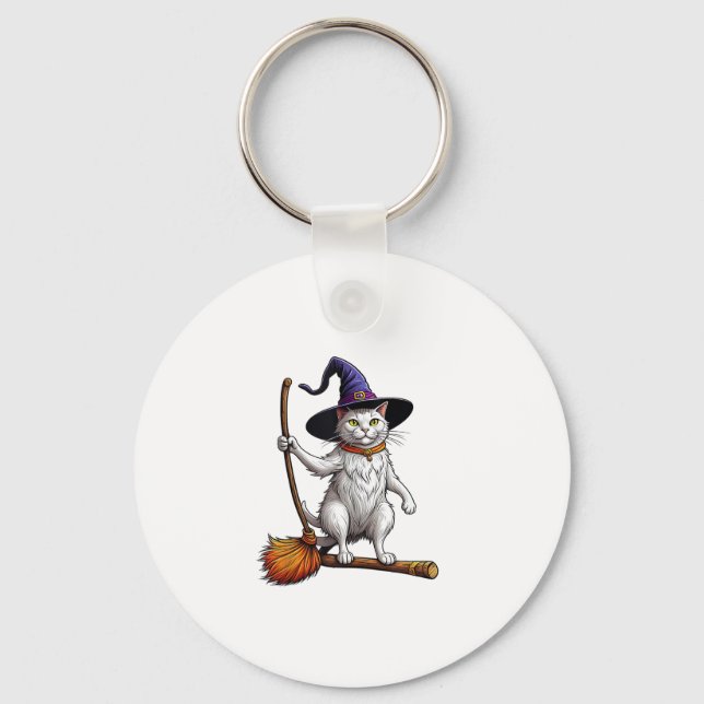 Cat Wizard Halloween Witch Mystical Cat Lovers  Keychain (Front)