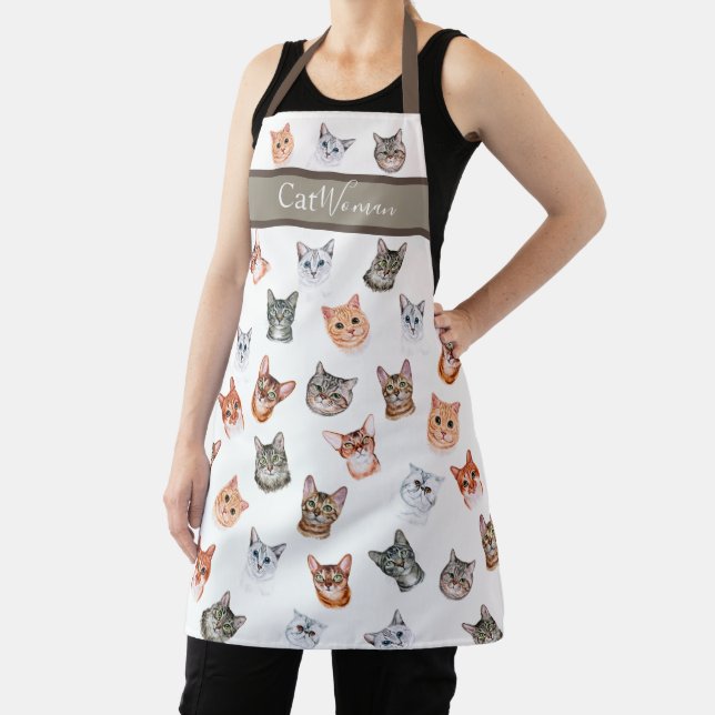 Cat Woman Watercolor Simple Modern Apron (Insitu)