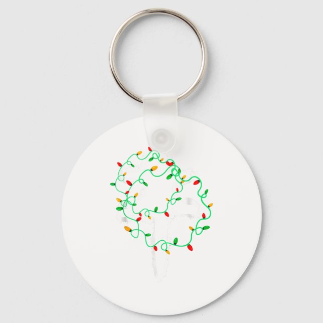 Cat Wrapped In Christmas Lights Meowy Cats Women M Keychain (Front)