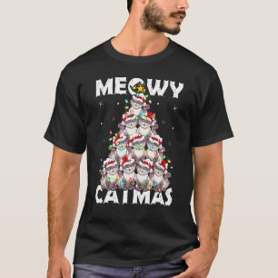 Cat Xmas Lights Santa Meowy Catmas Cat Christmas T T-Shirt