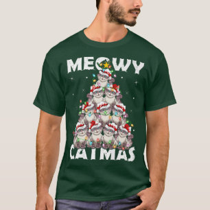 Cat Xmas Lights Santa Meowy Catmas Cat Christmas T T-Shirt