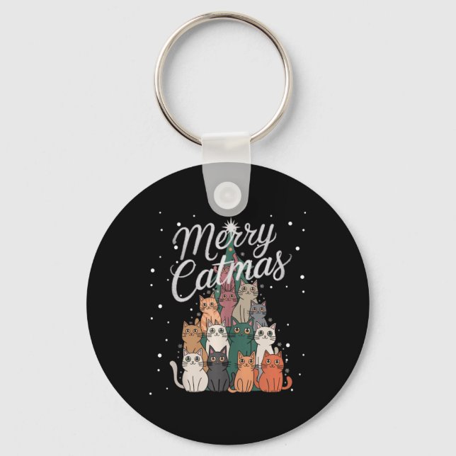 Cat Xmas Tree Cats Christmas Tree Marry Catmas  Keychain (Front)