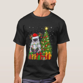 Cat Xmas Tree Lighting Santa Hat Himalayan Cat Chr T-Shirt