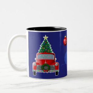 Cat Yarn Christmas Tree Little Red Truck Two-Tone Coffee Mug