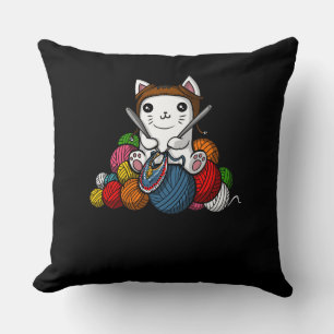 Cat Yarn Knitting Cute Kitten Pet Throw Pillow
