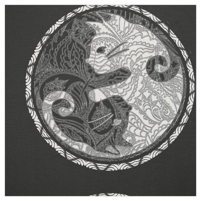 Cat Yin Yang Paisley Print Fabric (Swatch)