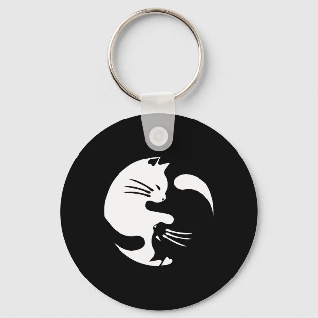Cat Yin Yang Peace Loving Interconnected Gift Idea Keychain (Front)