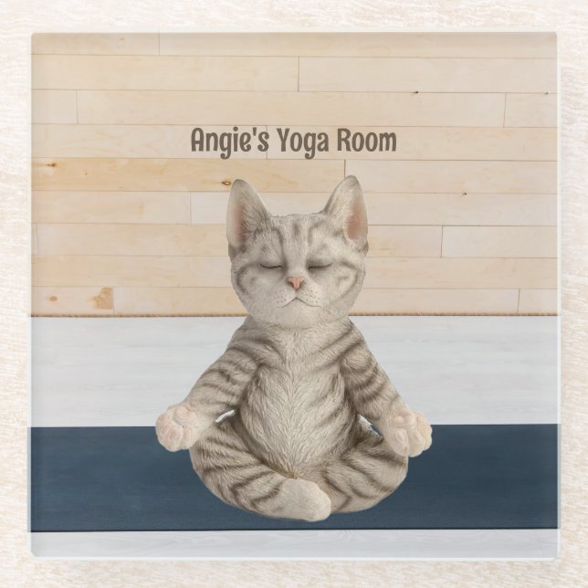 Cat Yoga Glass Coaster (Front)