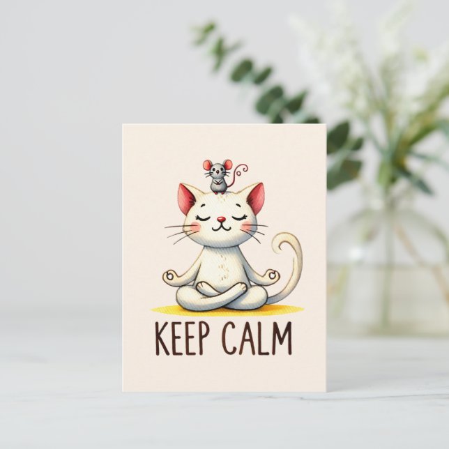 Cat Yoga Pose - Keep Calm Postcard (Standing Front)