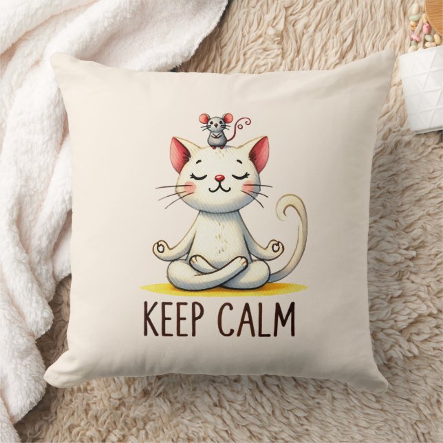 Cat Yoga Pose - Keep Calm Throw Pillow (Blanket)